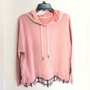 Maurices Pink Hooded Sweatshirt with Plaid Hem